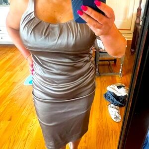 A dark taupe ish grey ish color shiny material size 6 size chin dress